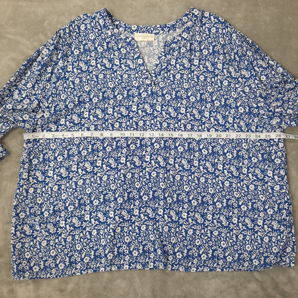 Cynthia Rowley Top Womens 2X Blue White Floral Popover Peasant Coastal Cottage - Picture 12 of 14